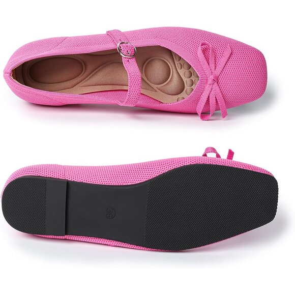 Women Pink Fabric Upper And Rubber Sole Casual Ballet Flats With Ankle Strap - Picture 2 of 6